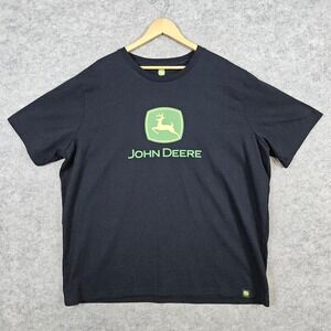 John Deere Black Graphic Logo Print Tee T-Shirt Size 2XL Cotton Blend‎ Casual